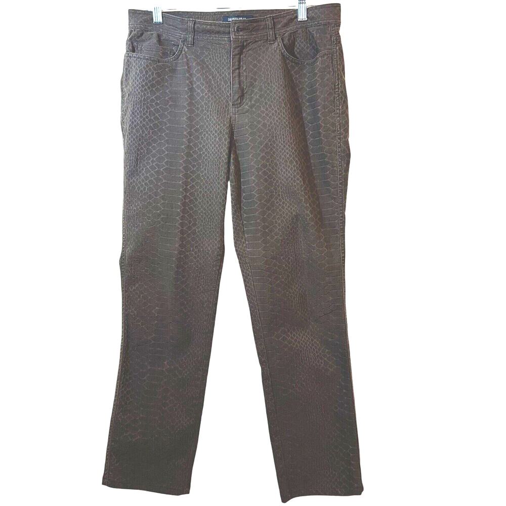 LAFAYETTE 148 Midrise Brown Croc Snake Print Straight Leg Pants Size 12 Stretch